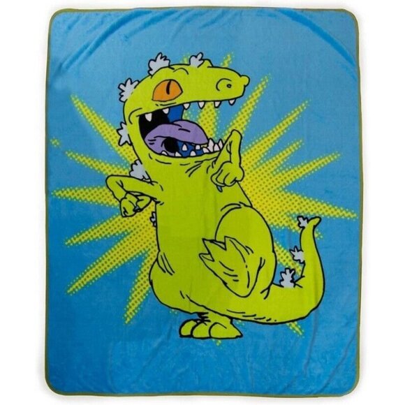 New Reptar Rugrats Plush Fleece Throw Blanket GIFT Cartoon Dinosaur Nickelodeon - Picture 1 of 2